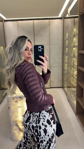 Jaqueta Detalhe Couro Fake e Tule