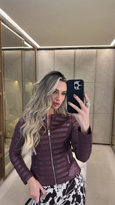 Jaqueta Detalhe Couro Fake e Tule