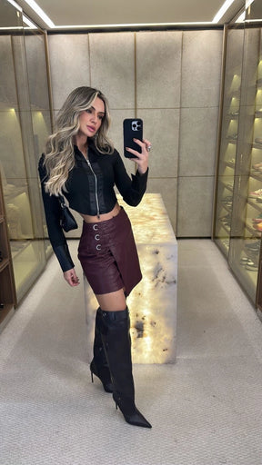 Jaquetinha Zíper | Detalhe Couro Fake