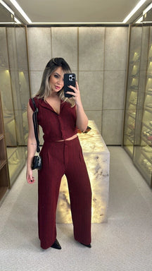 Conjunto Tricot | Cropped e Calça Botões Encapados