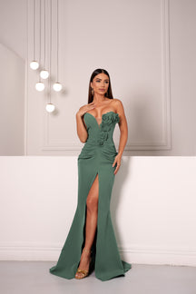 Vestido Ana Júlia Alfaiataria Longo Detalhe Flor Fenda Lateral