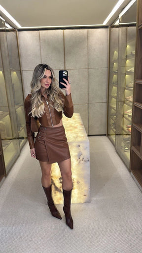 Jaquetinha Zíper | Detalhe Couro Fake