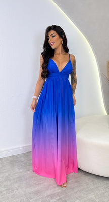 Vestido Longo Plissado Caroline - Azul