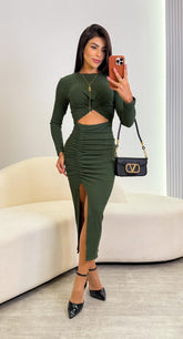 Vestido Canelado Premium Kelly - Verde Militar