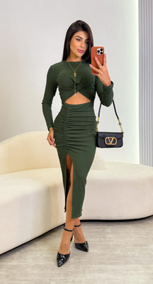 Vestido Canelado Premium Kelly - Verde Militar