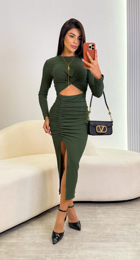 Vestido Canelado Premium Kelly - Verde Militar