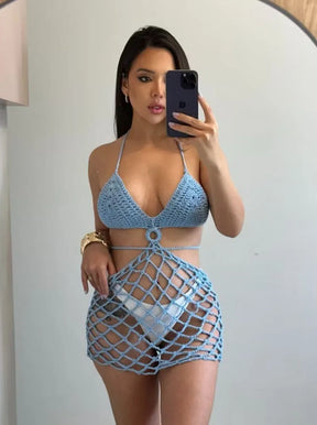 Vestido Curto Crochê Rendado Moda Praia