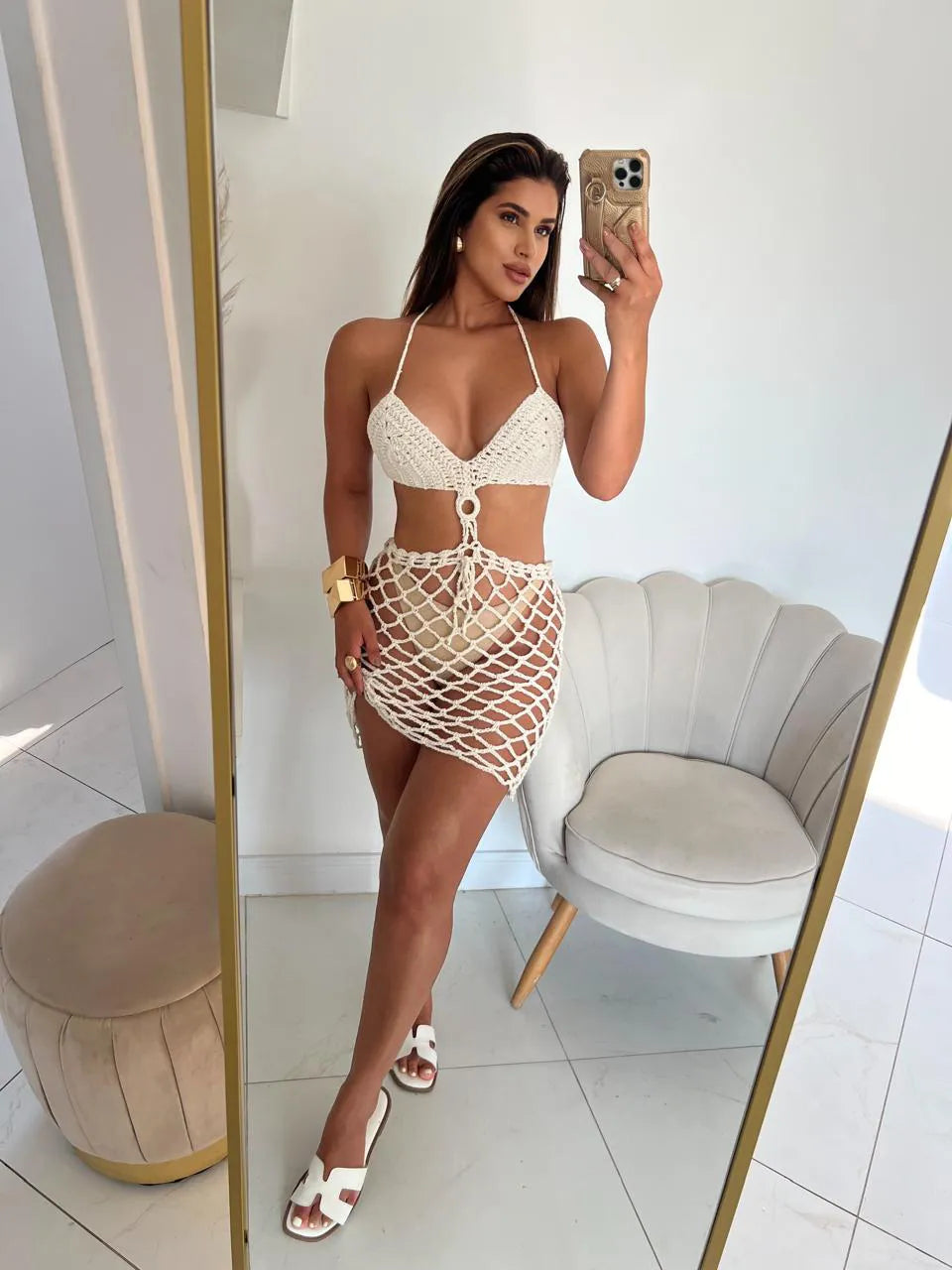 Vestido Curto Crochê Rendado Moda Praia